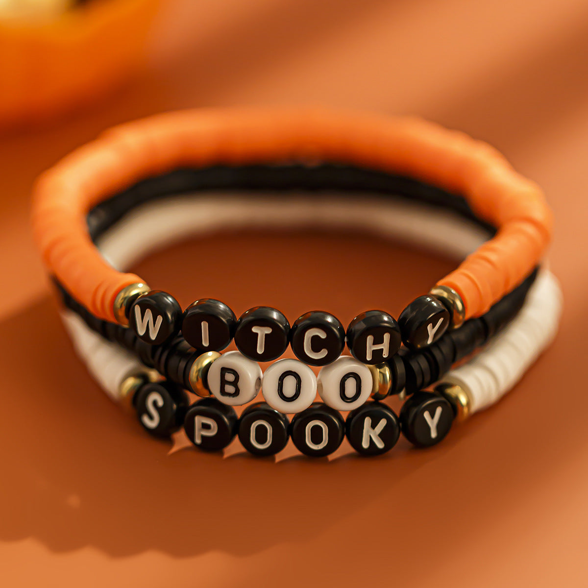 Halloween Elastic Bracelet Set - Pumpkin Head & Letter Design