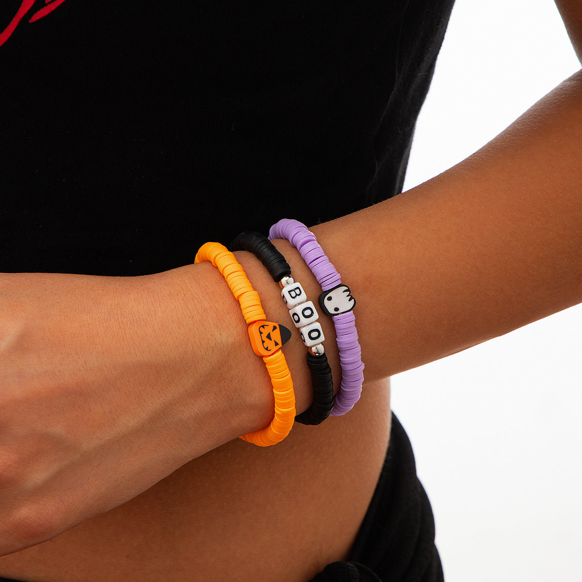 Halloween Elastic Bracelet Set - Pumpkin Head & Letter Design