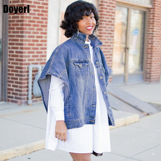 Denim Diva Delight: Batwing Sleeve Buttoned Jeans Jacket - Your Streetwear Essential for Effortless Autumn Chic