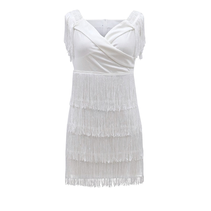 Summer Sizzle: White Off-Shoulder Tassel Mini