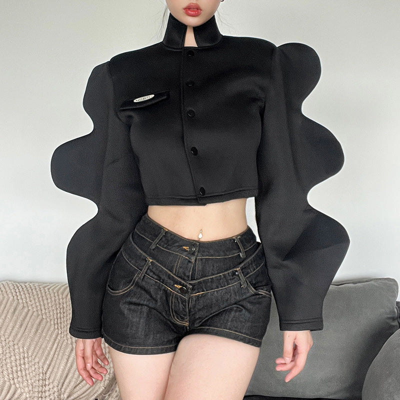 Stand Collar Single breasted Creative Lantern Sleeve Jacket