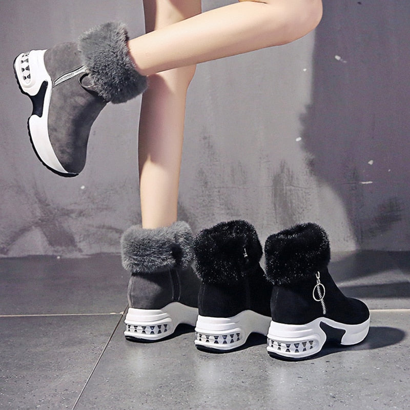 Step into Style and Warmth: Women's High Heel Leather Snow Boots - Warm Plush Wedges for Winter Chic