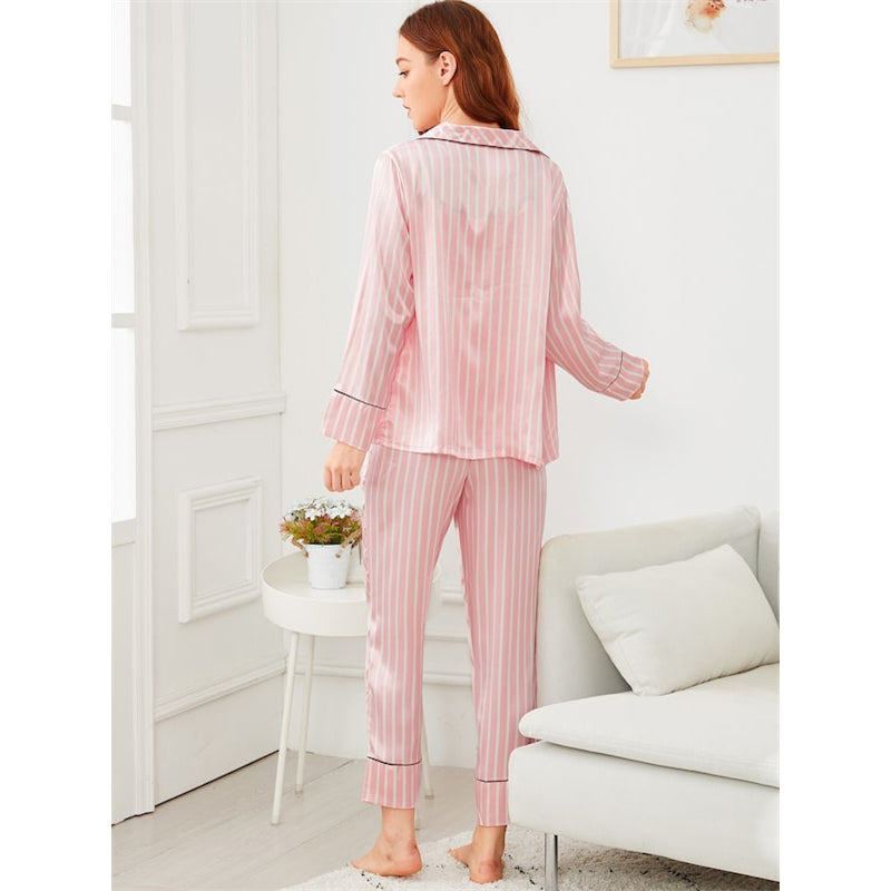 Pink 7-Piece Striped PJ Set: Women's Summer Casual Loungewear