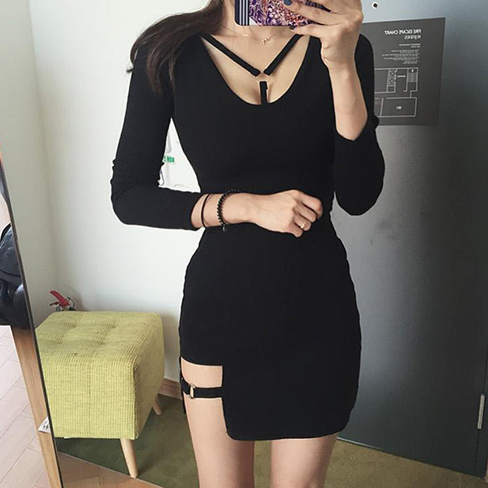 Irregular Black Hip Skirt