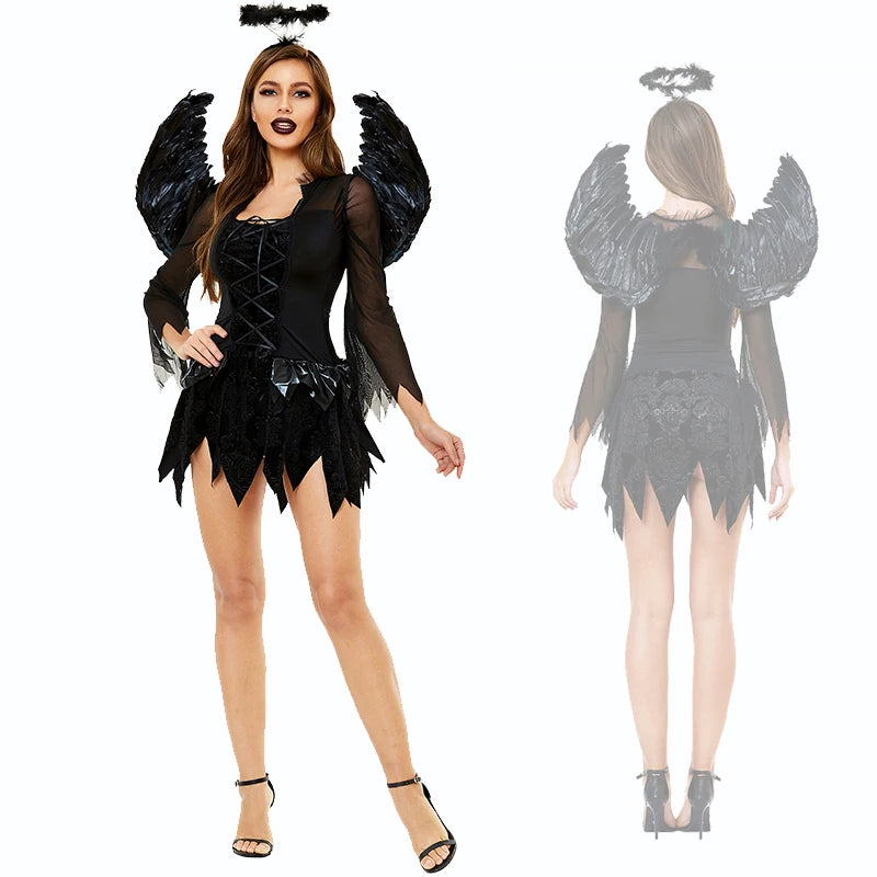 Feather Angel Fairy Wings Halloween Cosplay Costume - Fantasy Ghost Vampire Dress