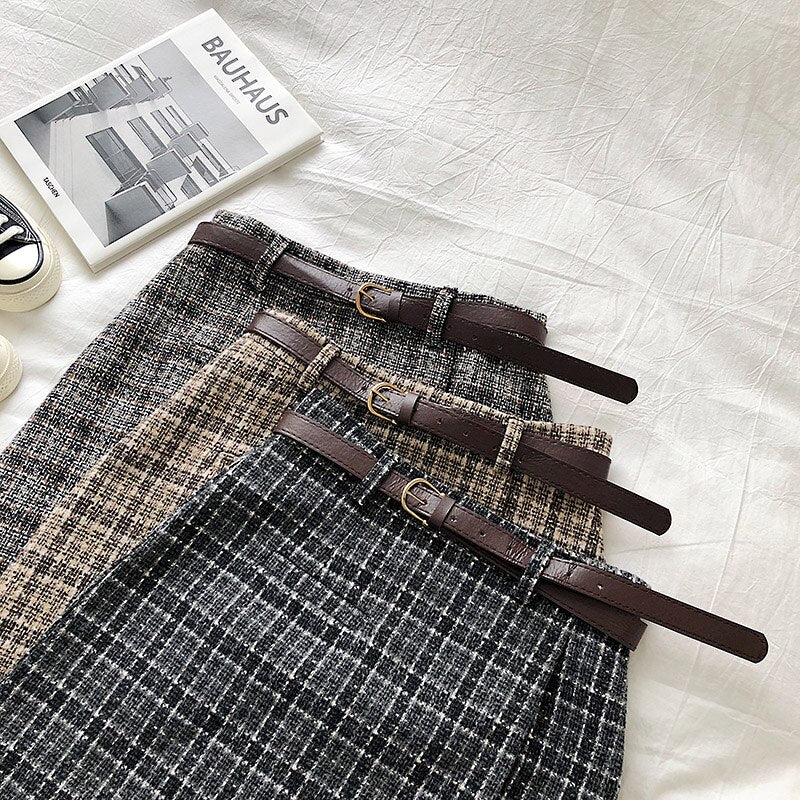 Irregular Lady Skirt Female Autumn Sweet High Waist A-line Mini Skirt Vintage Casual Women Plaid Skirt Chic Sashes