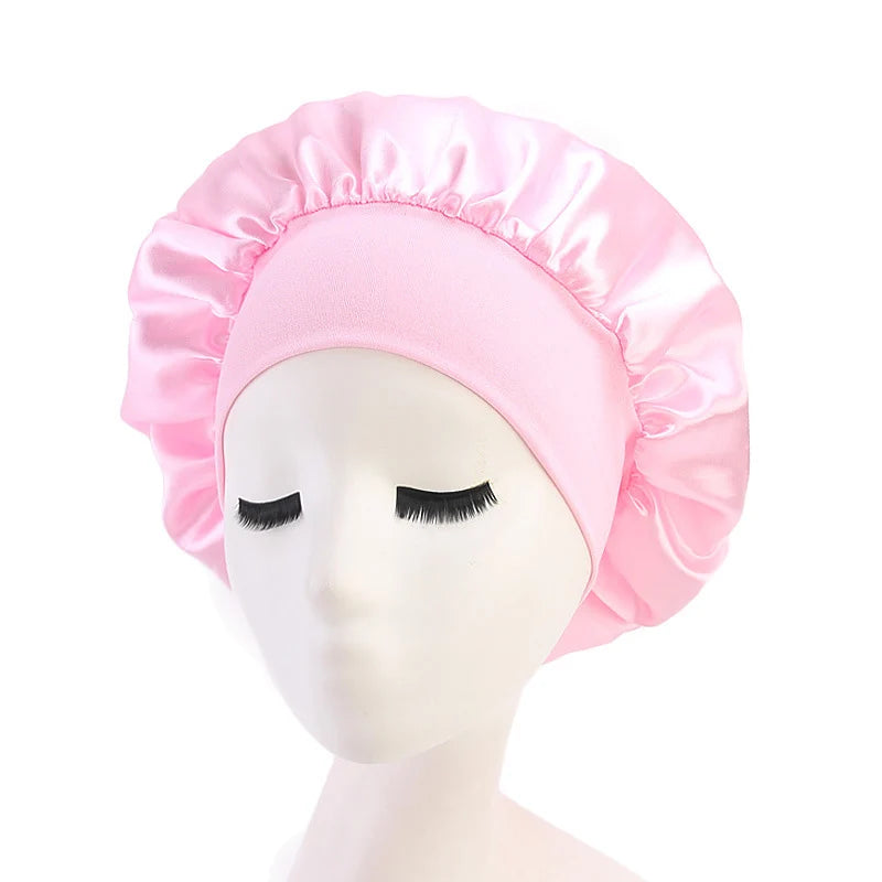 Adjustable Solid Satin Bonnet: Hair Styling Cap for Women, Long Hair Care, Night Sleep Hat - Hair Styling Tools