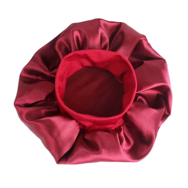 Adjustable Solid Satin Bonnet: Hair Styling Cap for Women, Long Hair Care, Night Sleep Hat - Hair Styling Tools