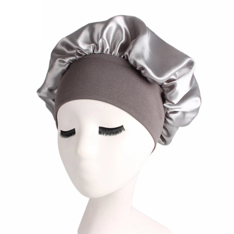 Adjustable Solid Satin Bonnet: Hair Styling Cap for Women, Long Hair Care, Night Sleep Hat - Hair Styling Tools