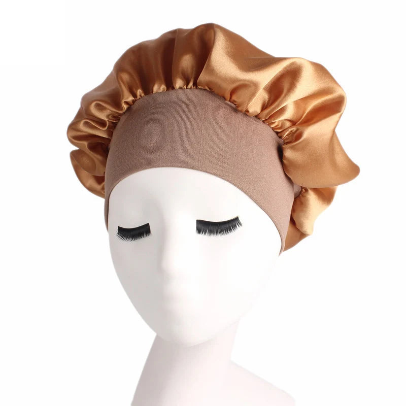 Adjustable Solid Satin Bonnet: Hair Styling Cap for Women, Long Hair Care, Night Sleep Hat - Hair Styling Tools