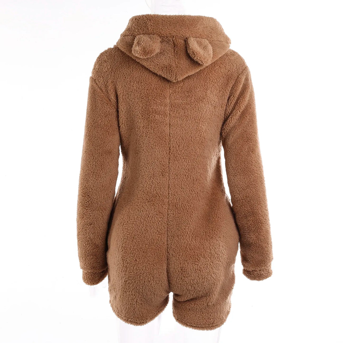 Women's Cute Teddy Bear Warm Winter Flannel Sleepwear Zipper Hooded Long Sleeve Jumpsuit One Piece Plush Warm Romper Pajamas