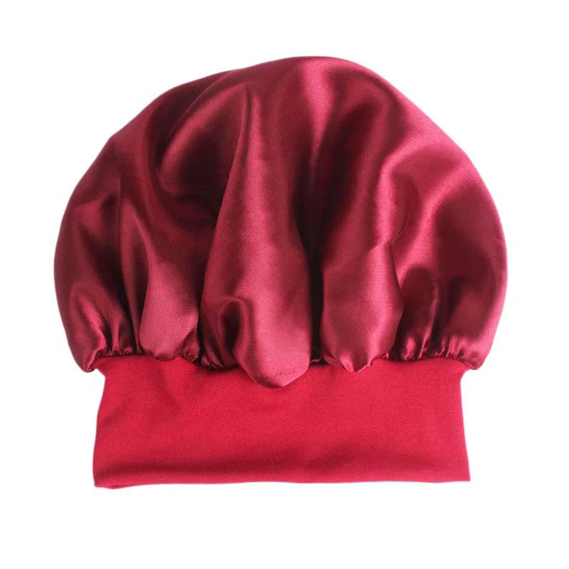 Adjustable Solid Satin Bonnet: Hair Styling Cap for Women, Long Hair Care, Night Sleep Hat - Hair Styling Tools