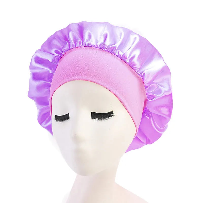 Adjustable Solid Satin Bonnet: Hair Styling Cap for Women, Long Hair Care, Night Sleep Hat - Hair Styling Tools