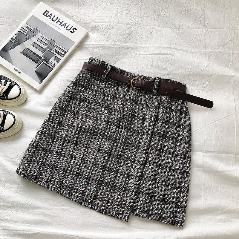 Irregular Lady Skirt Female Autumn Sweet High Waist A-line Mini Skirt Vintage Casual Women Plaid Skirt Chic Sashes