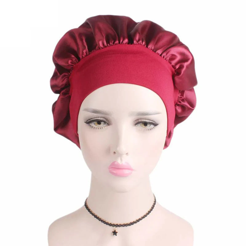 Adjustable Solid Satin Bonnet: Hair Styling Cap for Women, Long Hair Care, Night Sleep Hat - Hair Styling Tools