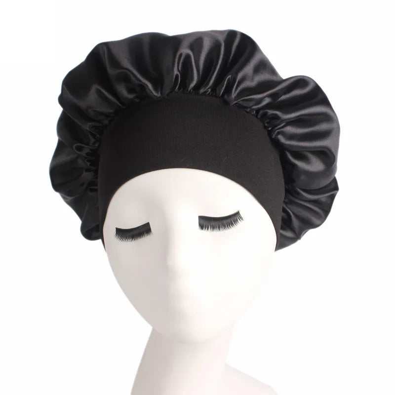 Adjustable Solid Satin Bonnet: Hair Styling Cap for Women, Long Hair Care, Night Sleep Hat - Hair Styling Tools