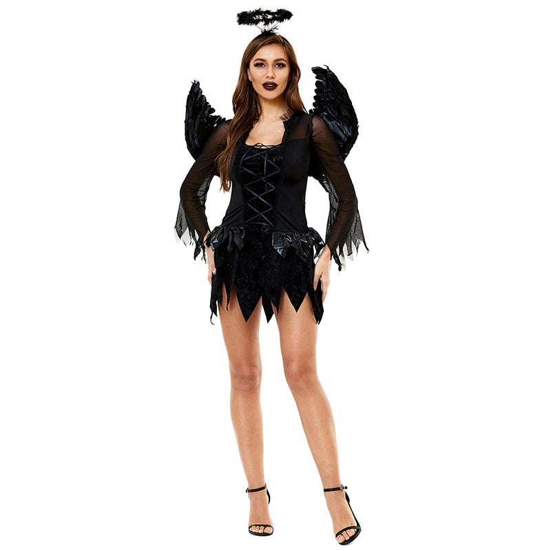 Feather Angel Fairy Wings Halloween Cosplay Costume - Fantasy Ghost Vampire Dress