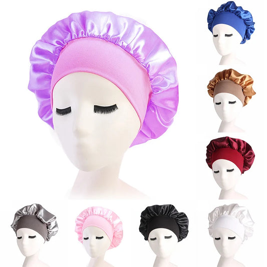 Adjustable Solid Satin Bonnet: Hair Styling Cap for Women, Long Hair Care, Night Sleep Hat - Hair Styling Tools